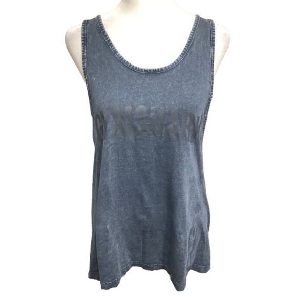 Gymshark Blue Heathered Distress Racerback Tank Top M Athleisure Streetwear Y2K - Picture 1 of 3